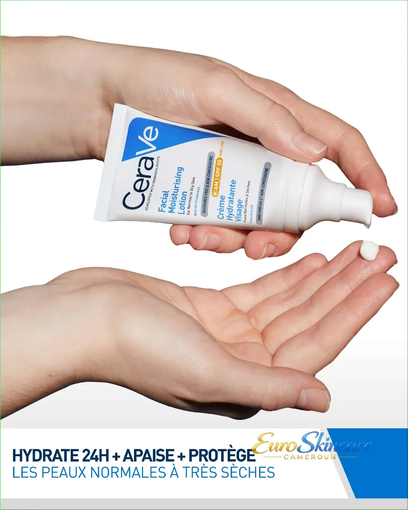 Crme Hydratante Visage SPF50 - Texture Bnfices_euro-skincare-cameroun.webp
