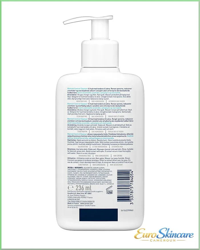 Gel Moussant Anti Imperfections - Packshot back_euro-skincare-cameroun.webp